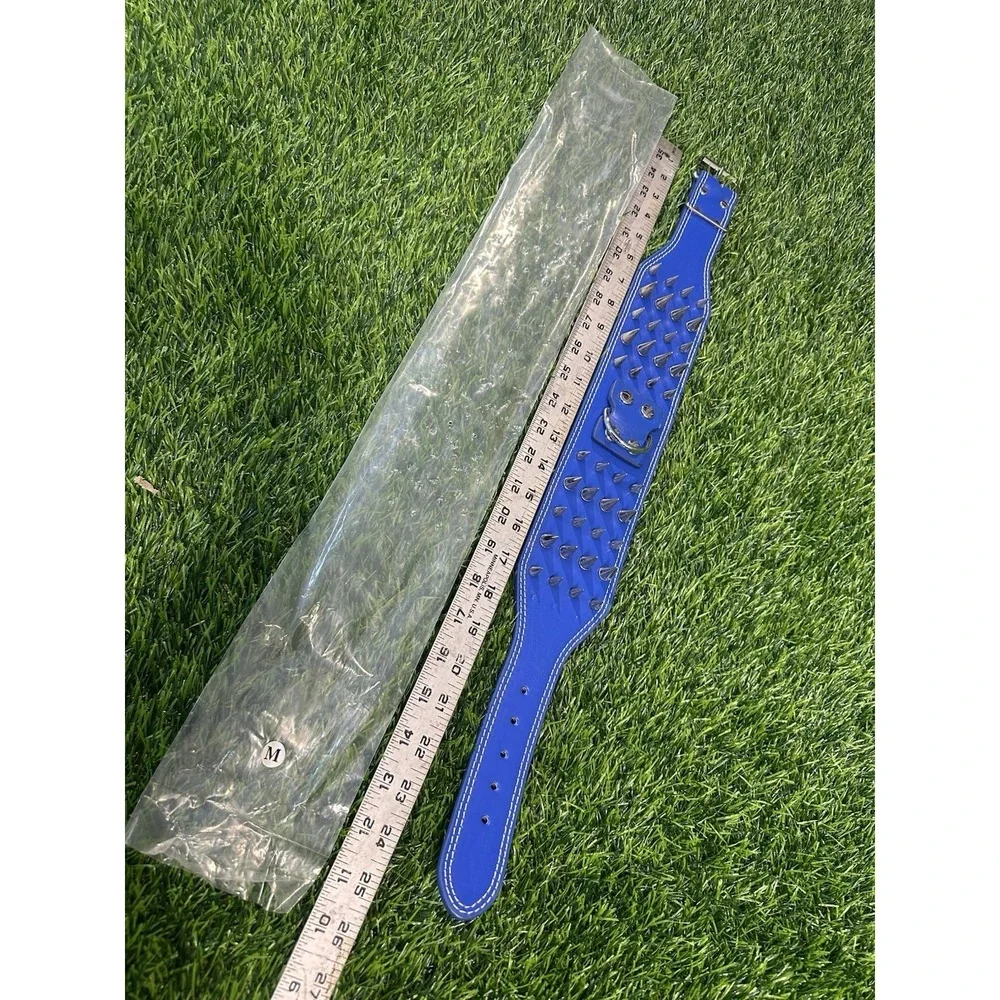 Genuine Leather Spiked Dog Collar Wide Luxury Blue Spike Pitbull Bully Size M
